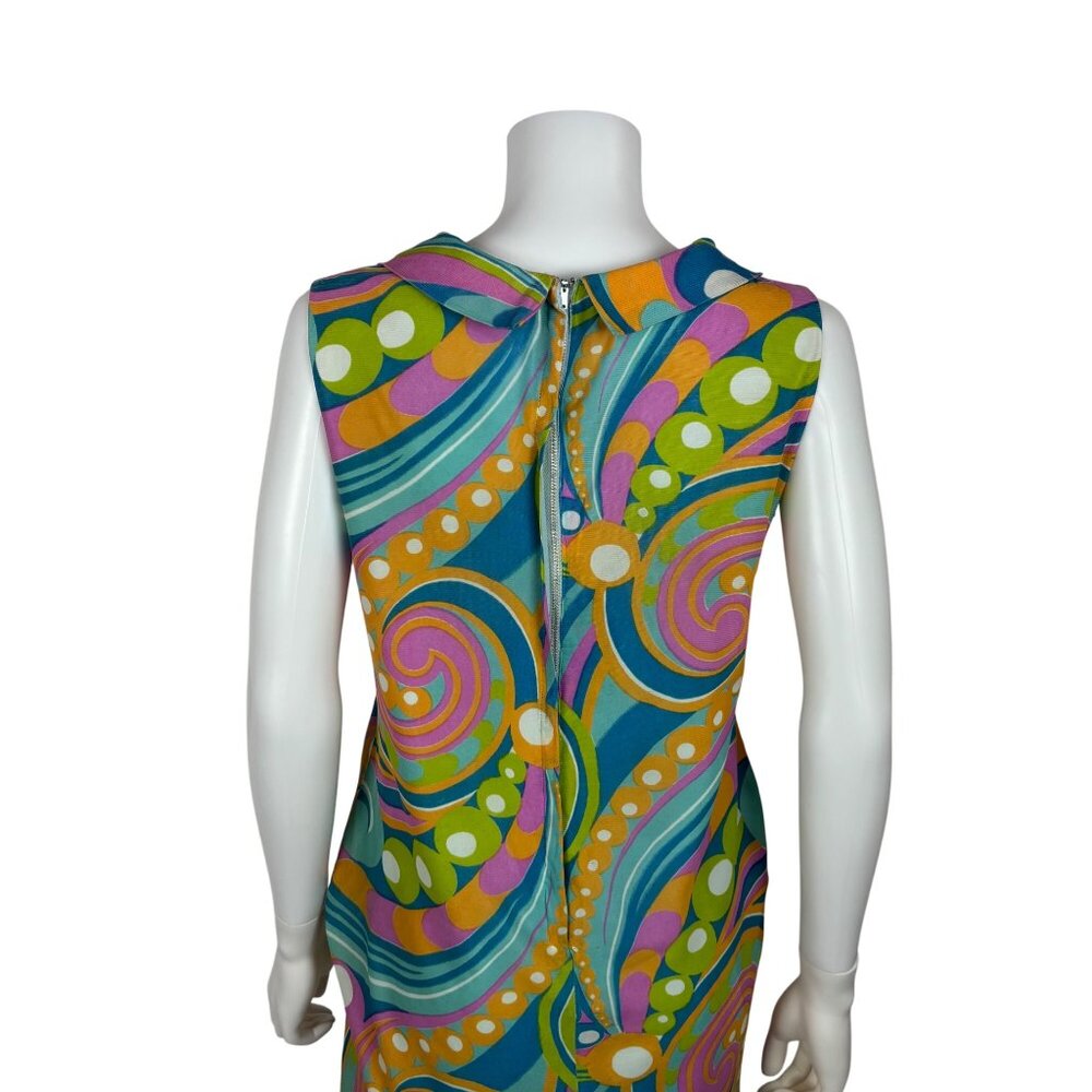Vintage 60s Trippy Dress Womens Small Colorful Psychedelic Swirl Print Shift - Picture 9 of 10